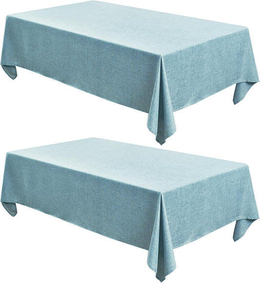 Fitable Faux Linen Tablecloths Rectangle 60 x 102 Inch - 2 Pack Waterproof Table Clothes for 6 Foot Tables, Turquoise Flax Look Table Covers for Farmhouse, Dining, Party, Banquet, Buffet