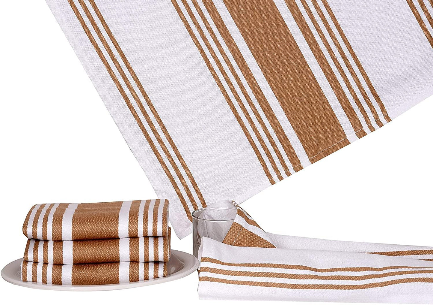 Urban Villa Kitchen Towels 100% Cotton Pack of 6, Highly Absorbent Quick Drying Super Soft Premium Dish Towels for Kitchen with Hanging Loop Hand & Tea Towels - 20x30 Inch, (Taupe & White, Striped)