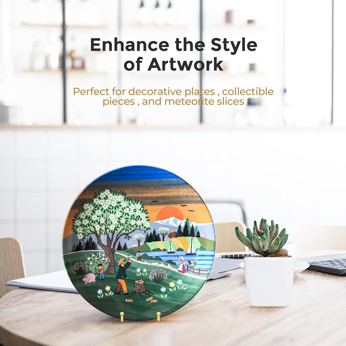 TR-LIFE Plate Display Stand - 4.5 Inch Holder + Metal Frame for Picture, Decorative Plate, Photo Easel, Tabletop Art (Gold 2 Pack)