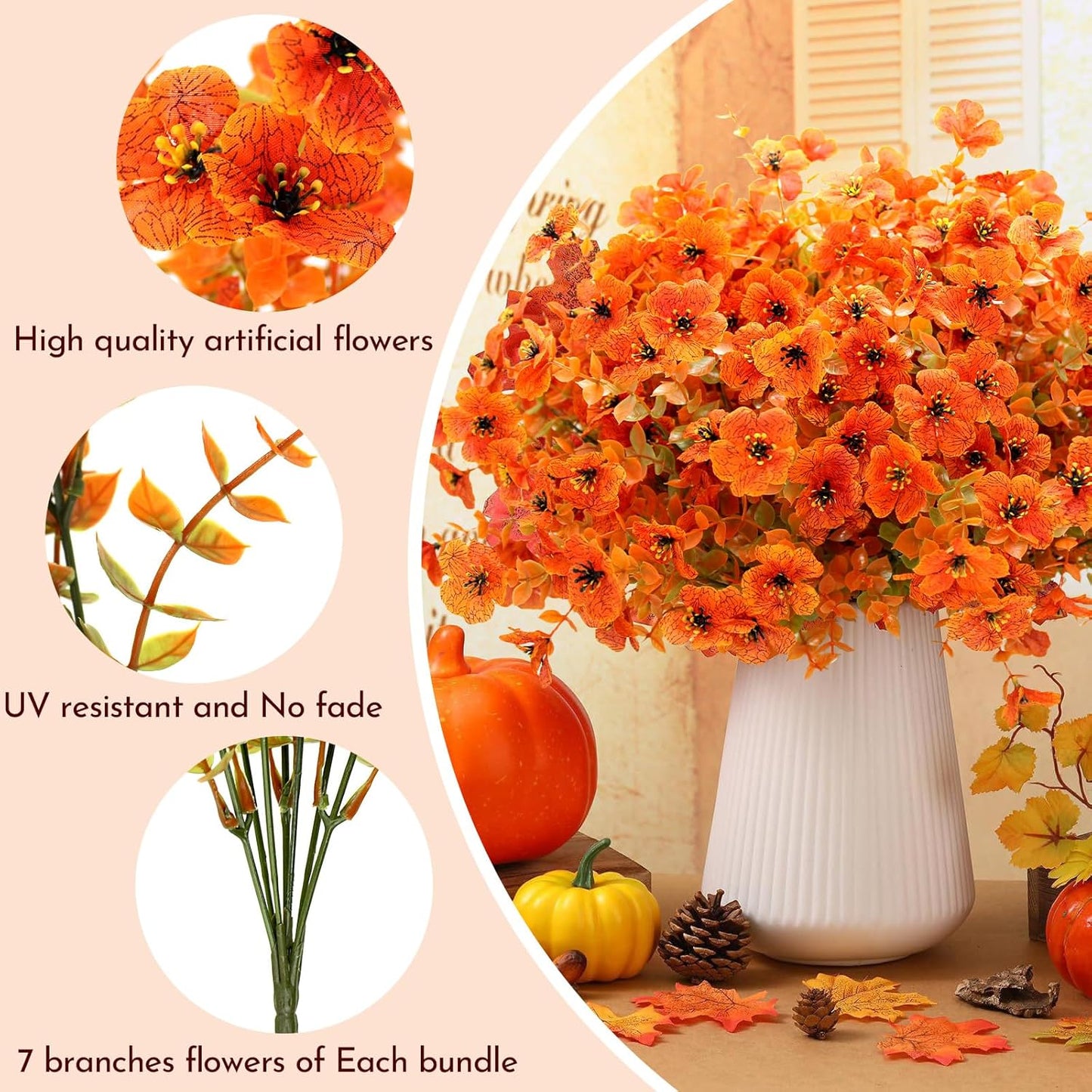 18 Bundles Artificial Flowers for Outdoors UV Resistant Fake Flowers Realistic Faux Flowers Artificial Plants Outdoor for Fall Indoor Garden Patio Window Box Kitchen Home Autumn Decor