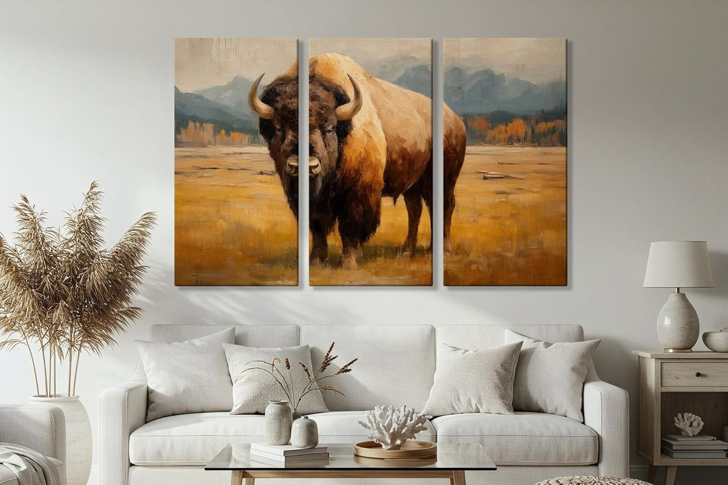 Wildlife Canvas Prints - Wild Animals Home Decor - Medium, Large, and Extra Large Wall Art for Living Room, Bathroom, Kitchen (American Titan, 55L" x 83W"- 3 Panels)
