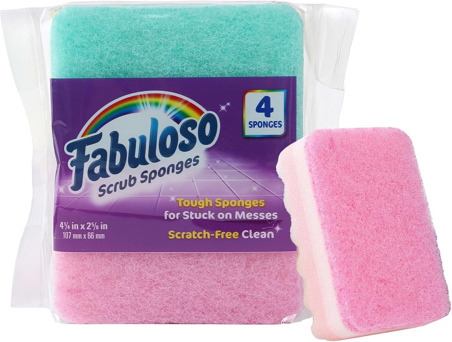 Fabuloso Sponges, Rainbow - Scratch-Free Scrubber for Dishes and Surfaces - Dishwashing Sponge for Bold and Bright Cleaning Experience, 4 Count