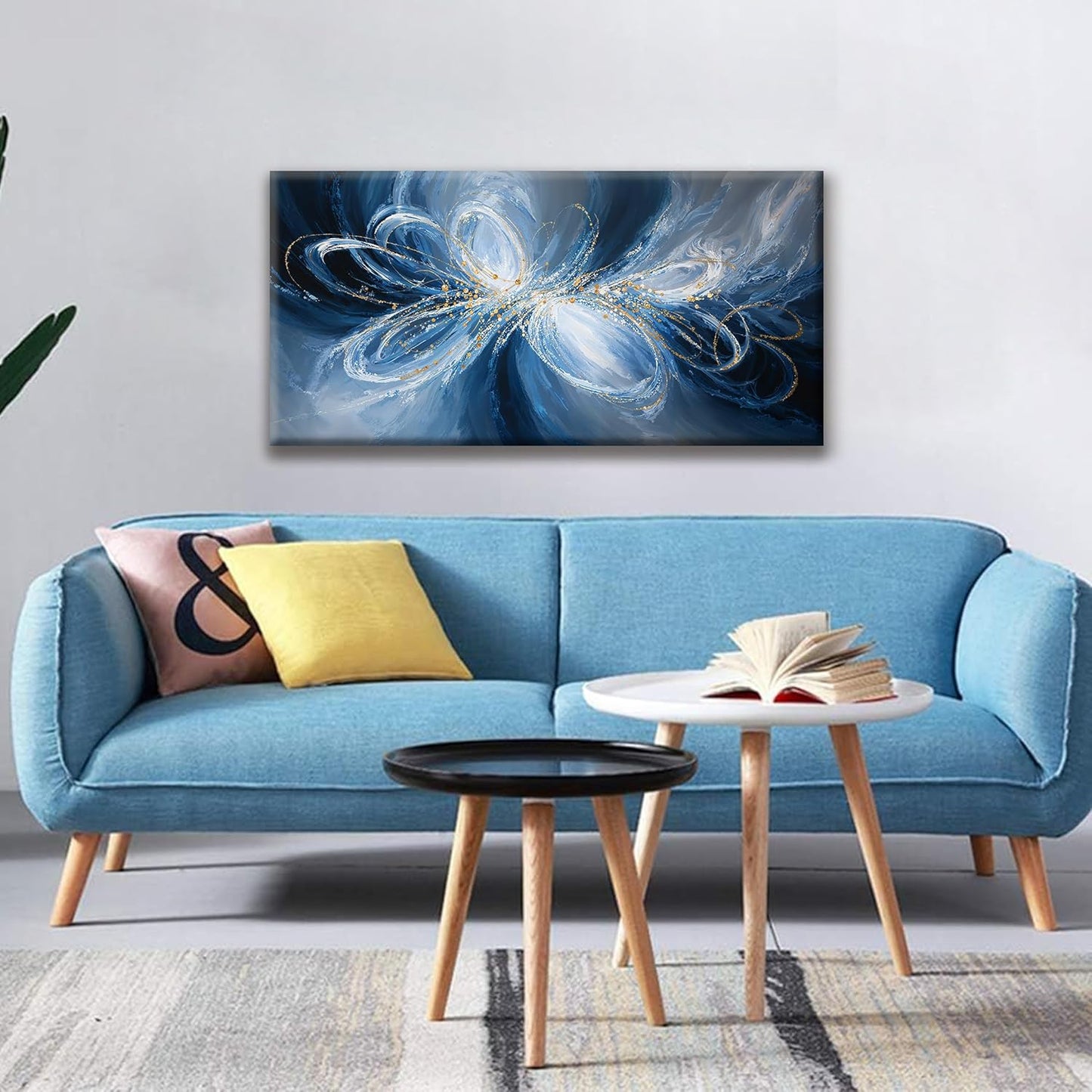 Modern White Blue Wall Art Decor Ready To Hang Room Wall Decor Artwork Abstract Wall Art For Living Room Office Kitchen Bathroom Bedroom Canvas Prints 20x40 Inch