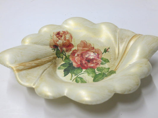 GAC Italian Hand Painted 'Country Flowers' Deep Decorative Serving Bowl - Nut Bowl, Candy Dish, Centerpiece Bowl - Brass - Limited Edition 8x10