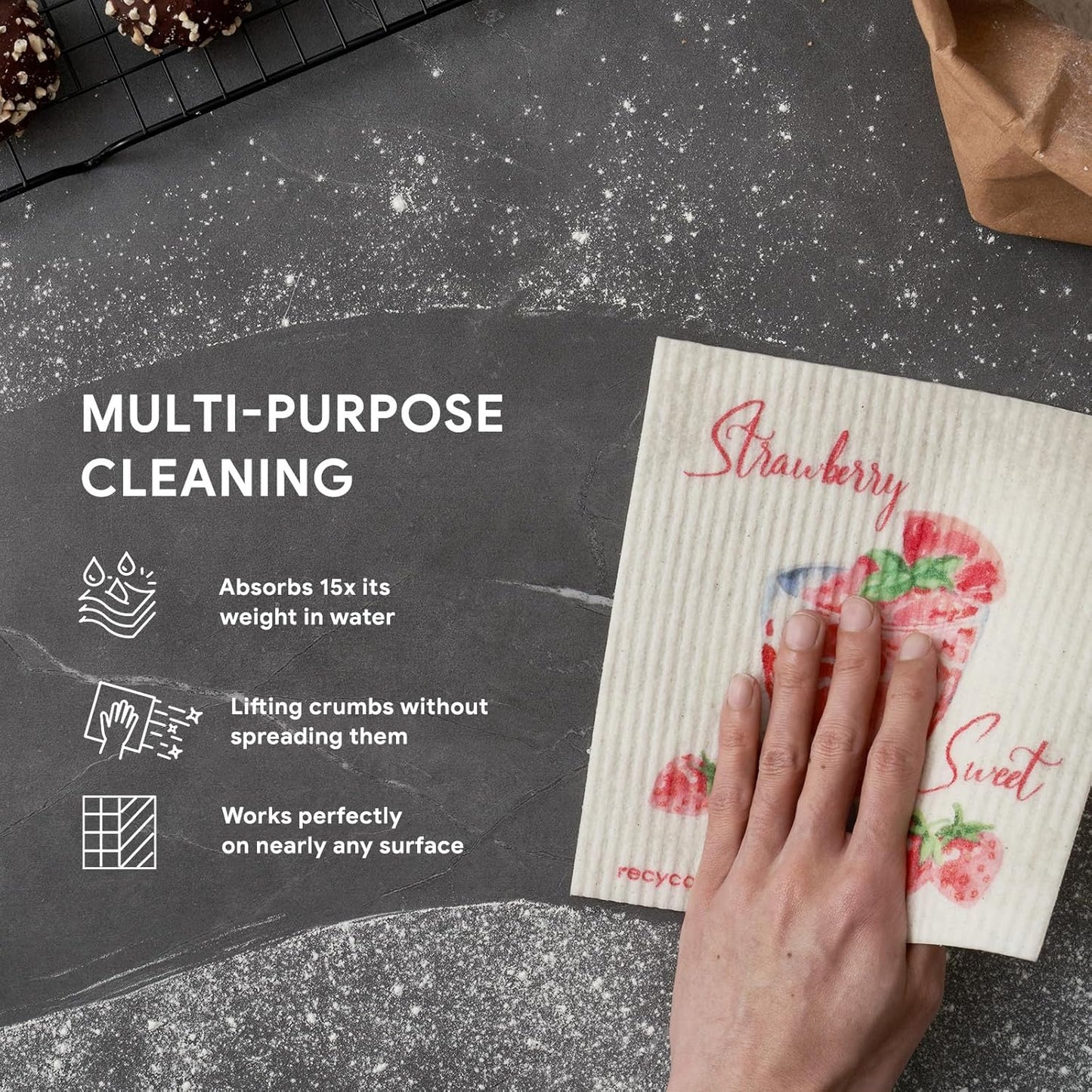 RECYCO Swedish Dishcloths for Kitchen | 6 Pack Cocktails Washable Dish Rags | Cellulose Reusable Cleaning Paper Towels | Absorbent Counter Dish Cloth Sponge Kitchen Wipes, 8" L x 7" W