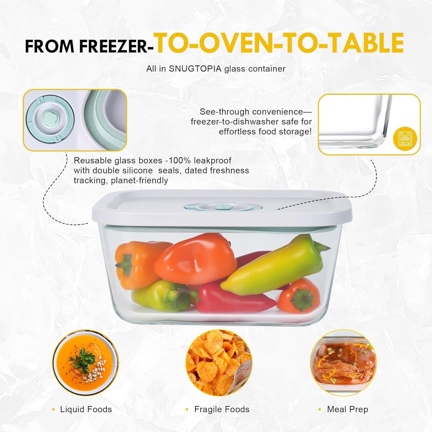 Handheld Vacuum Sealer for Food, One-Touch Operation, Portable Food Vacuum Seal Machine w/Glass Vacuum Seal Container, Reusable Vacuum Bags, Wine Bottle Vacuum Stoppers for Save and Storage