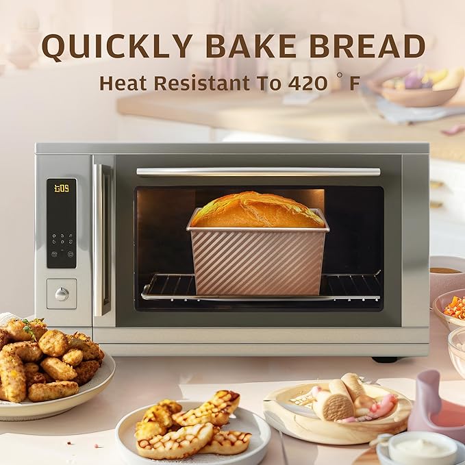 KITESSENSU Pullman Loaf Pan with Lid 2 Pack, 1 lb Dough Capacity Non-Stick Bakeware for Baking Bread, Carbon Steel Corrugated Bread Toast Box Mold with Cover for Baking Bread, Gold