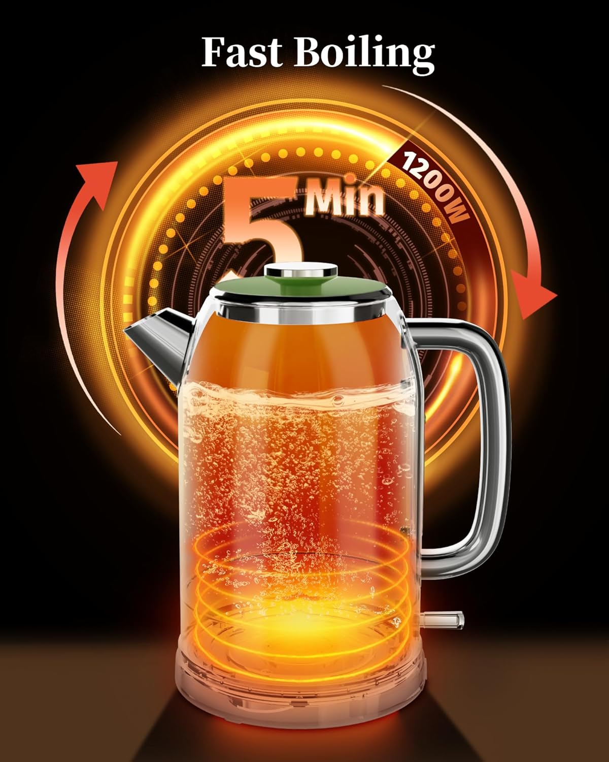 Retro Electric Kettle, 1.8L Hot Water Kettle Electric with Thermometer, 1200W Fast Heating Stainless Steel Tea Kettle for Boiling Water, Cordless, LED Indicator, Auto Shut-Off, Green