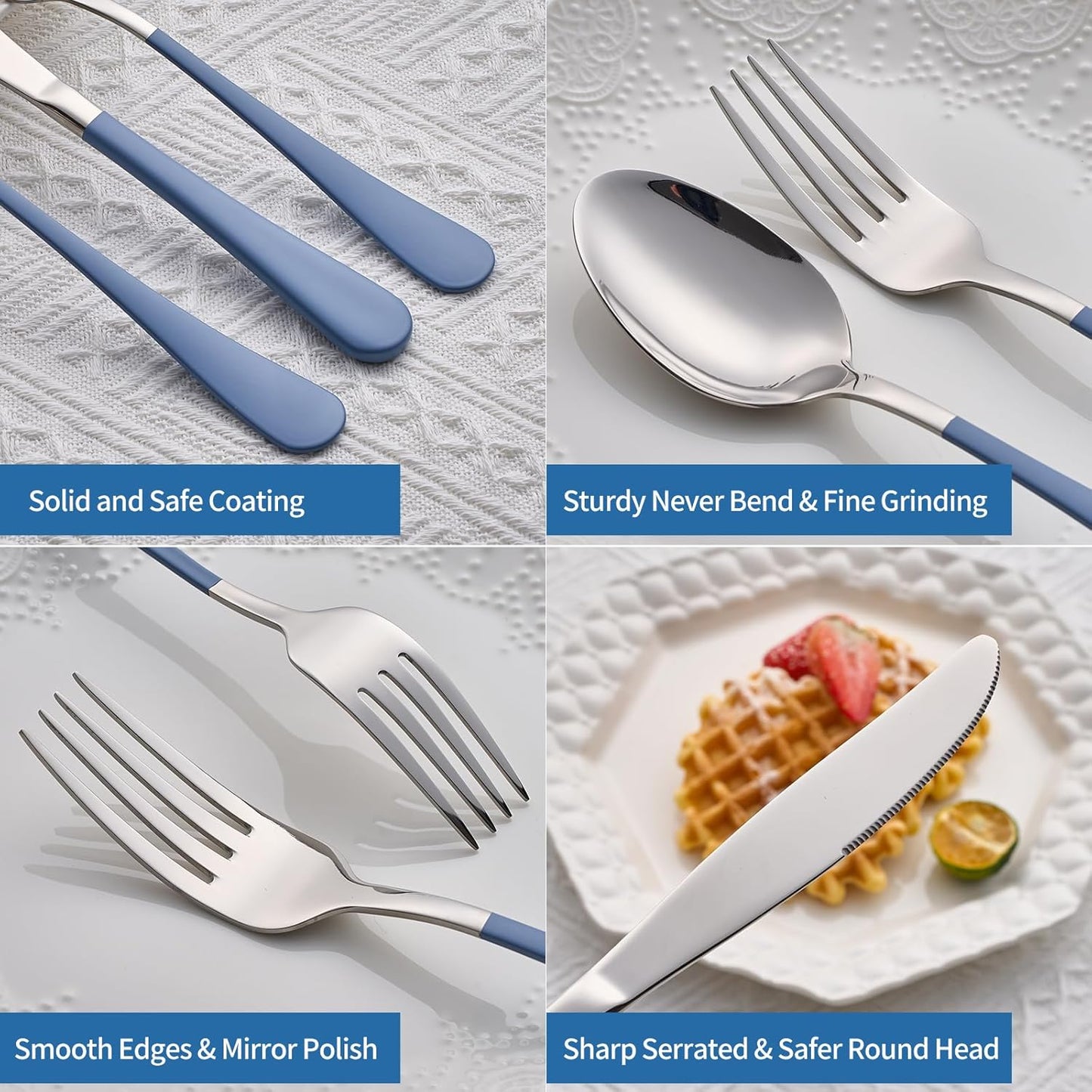 20-Piece Grey Blue Silverware Set, 18/0 Stainless Steel Grey Blue Handle Flatware Set, Service for 4,Modern Cutlery Set Includes Dinner Knives Forks Spoons,Mirror Polished,Dishwasher Safe