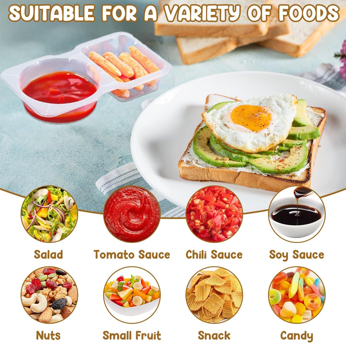 50Pcs Snack Pack Containers, Reusable Snack Containers with Lids for Kids and Adults, 2 Compartment Snack Containers for On-the-Go Meals and Camping, BPA-Free