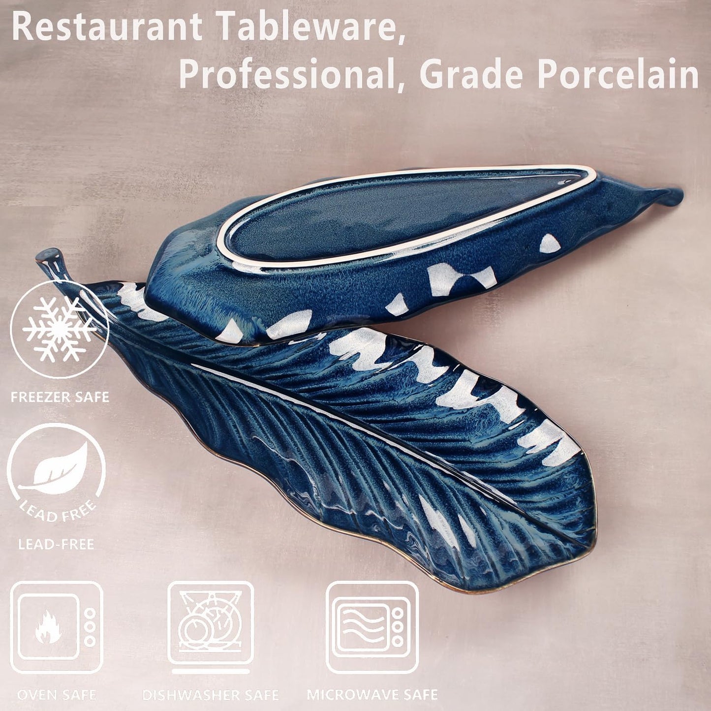 Ceramic Platter Olives Plate Set of 2, Large Serving Trays Salad, Appetizer, Cheese, charcuterie, Biscuits and snacks, Plate for Entertaining, Dishwasher Microwave Safe, Royal blue 17 Inch