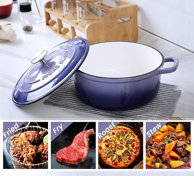Enameled Cast Iron Covered Dutch Oven with Dual Handle, Dutch Ovens with Lid for Bread Baking, Safe to 500 degrees, 3.5 Quart, Purple