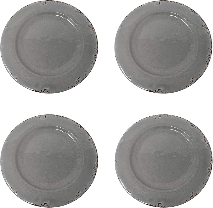 Gianna's Home 12 Piece Rustic Farmhouse Melamine Dinnerware Set, Service for 4 (4 Piece Dinner Plates, Gray)