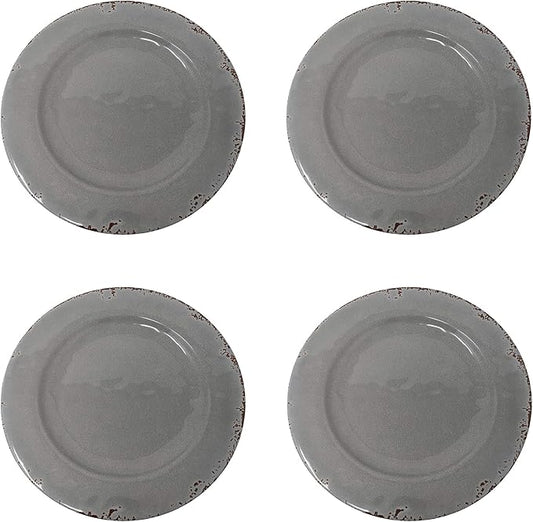 Gianna's Home 12 Piece Rustic Farmhouse Melamine Dinnerware Set, Service for 4 (4 Piece Dinner Plates, Gray)