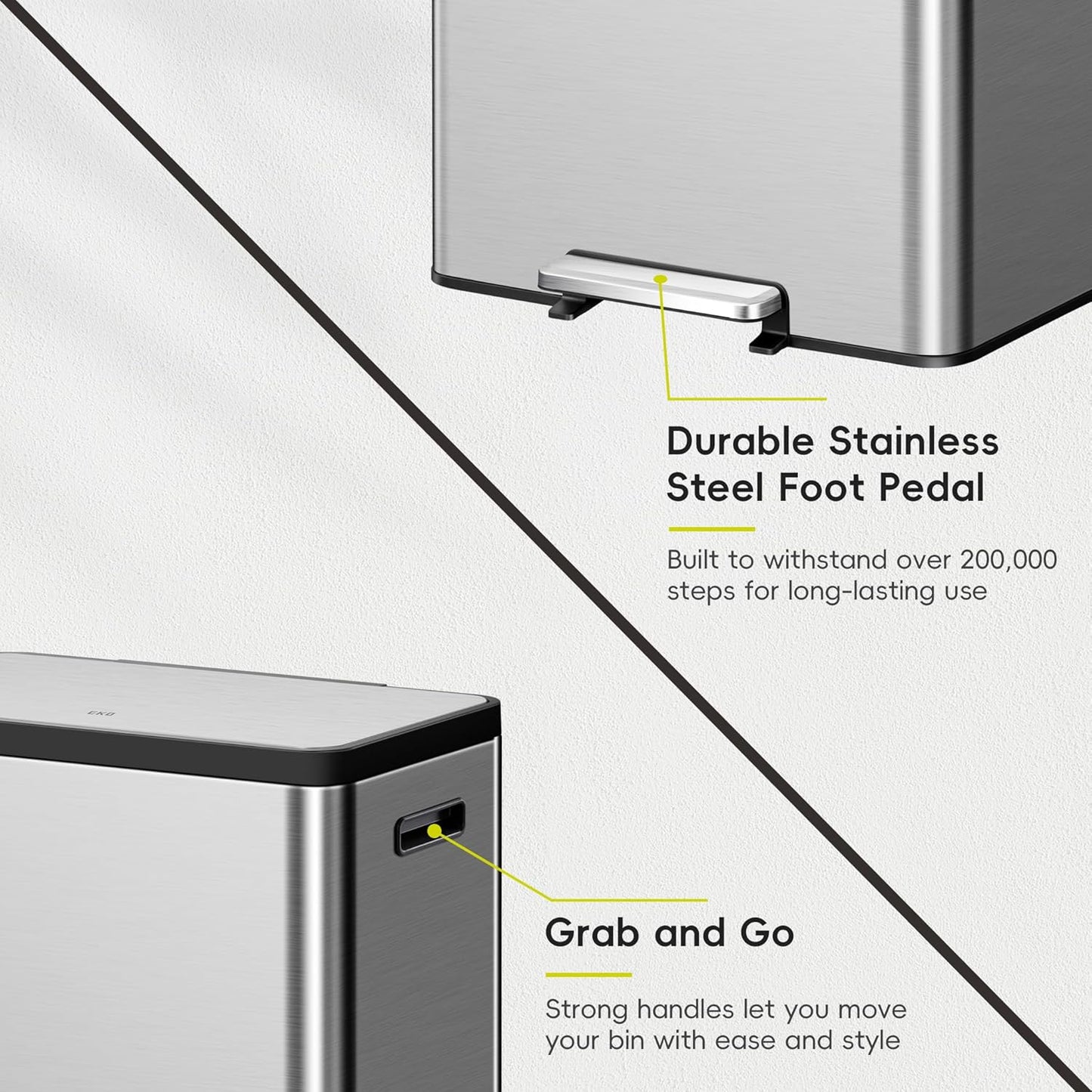 EKO EcoCasa II 36L+24L Dual Trash Can with Recycle Bin, Stainless Steel Garbage Can with Lid, Deodorizer Compartment, Odor-Proof and Fingerprint Resistant