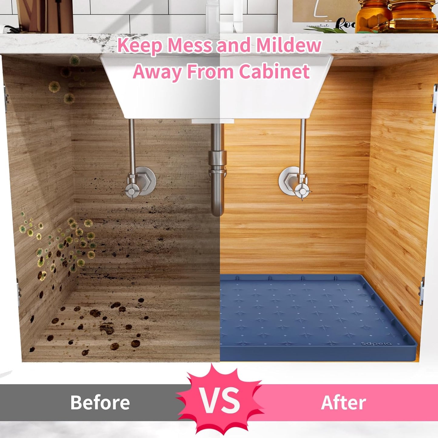 Sdpeia Under Sink Mat for [31" x 22"] Cabinet, Upgraded Silicone Waterproof Mat Kitchen Cabinet Liner Cabinet Protector Kitchen Organizers and Storage