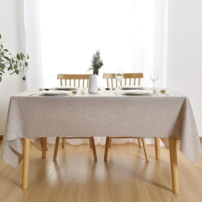 JIUZHEN Faux Linen Farmhouse Tablecloth Rectangular, Wrinkle Stain Resistant Table Cloth Rectangle Table Cover for Kitchen Dining, Holiday Party Dinner, Stone, 60 x 84 Inch