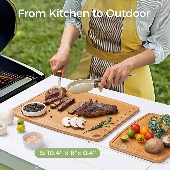 Dishwasher Safe Bamboo Cutting Boards 15.4x11.7in Heat-Resistant Chopping & Charcuterie Board with Juice Groove, Durable Lightweight Kitchen Essentials for Meat, Vegetables, Easy Clean