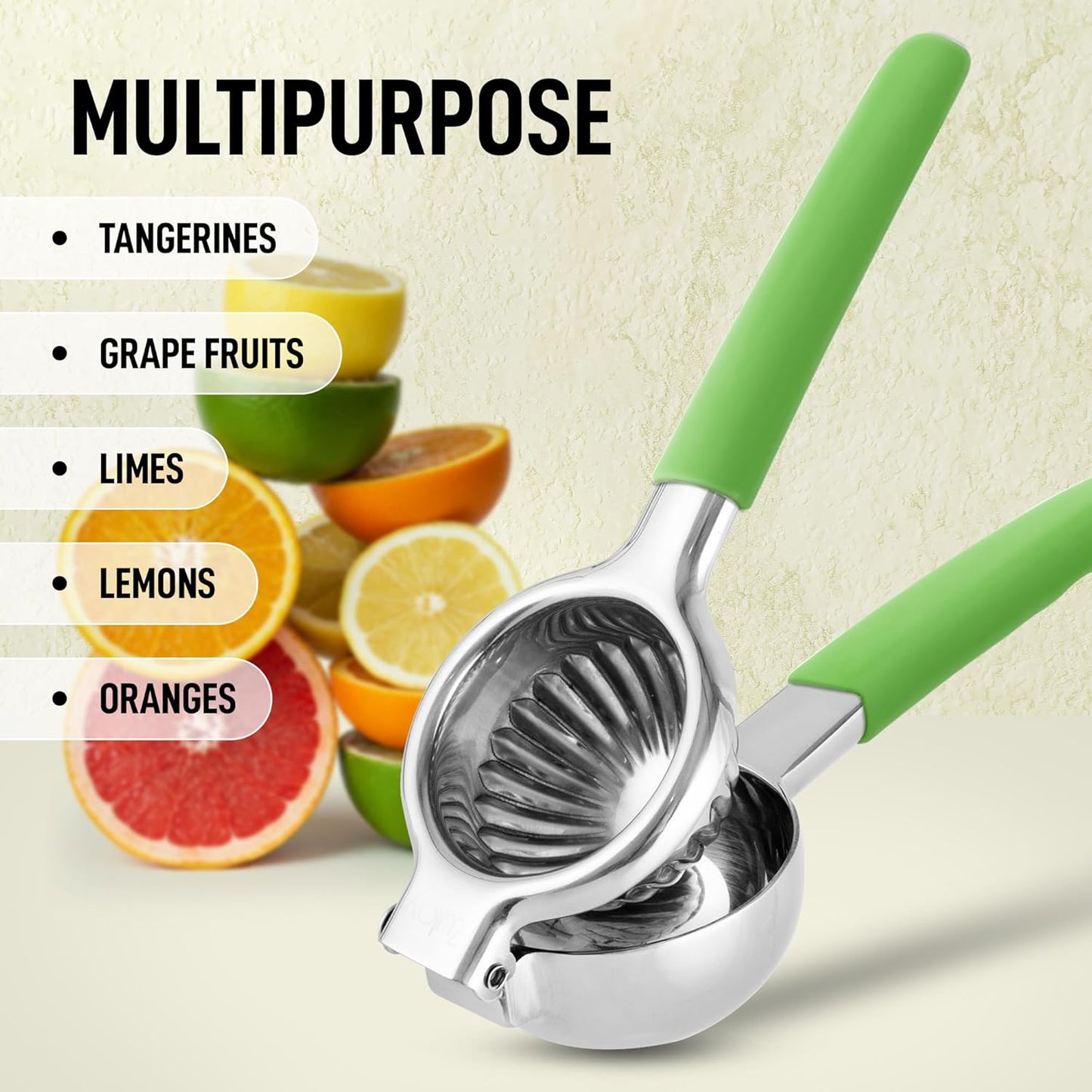 Zulay Kitchen Lemon Squeezer Stainless Steel with Premium Heavy Duty Solid Metal Squeezer Bowl and Food Grade Silicone Handle - Large Manual Citrus Press Juicer and SS Lime Squeezer (Light Green)