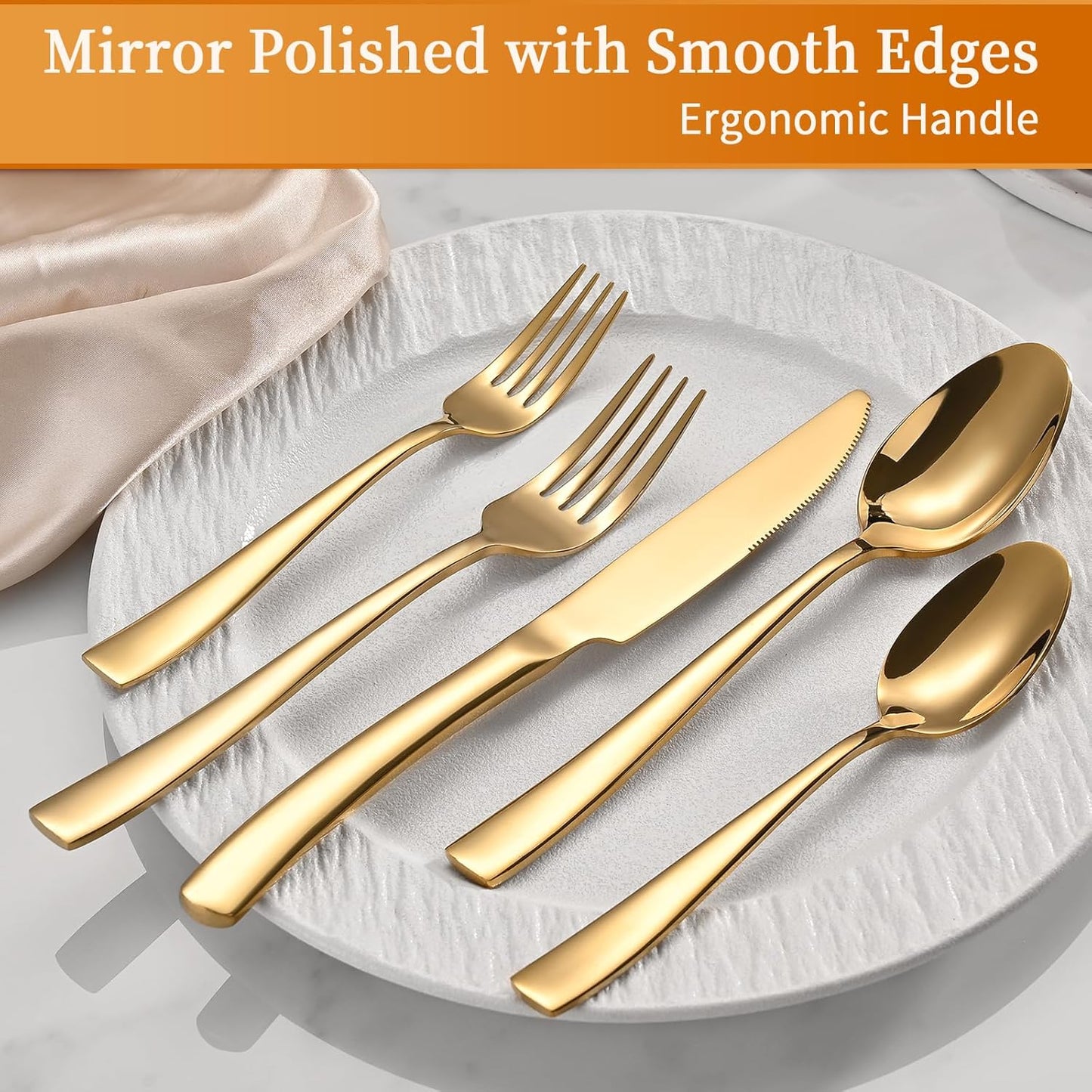 20-Piece Gold Silverware Set, Heavy Duty Stainless Steel Flatware Cutlery Set Service for 4, Food-Grade Utensil Sets for Home Restaurant, Dishwasher Safe