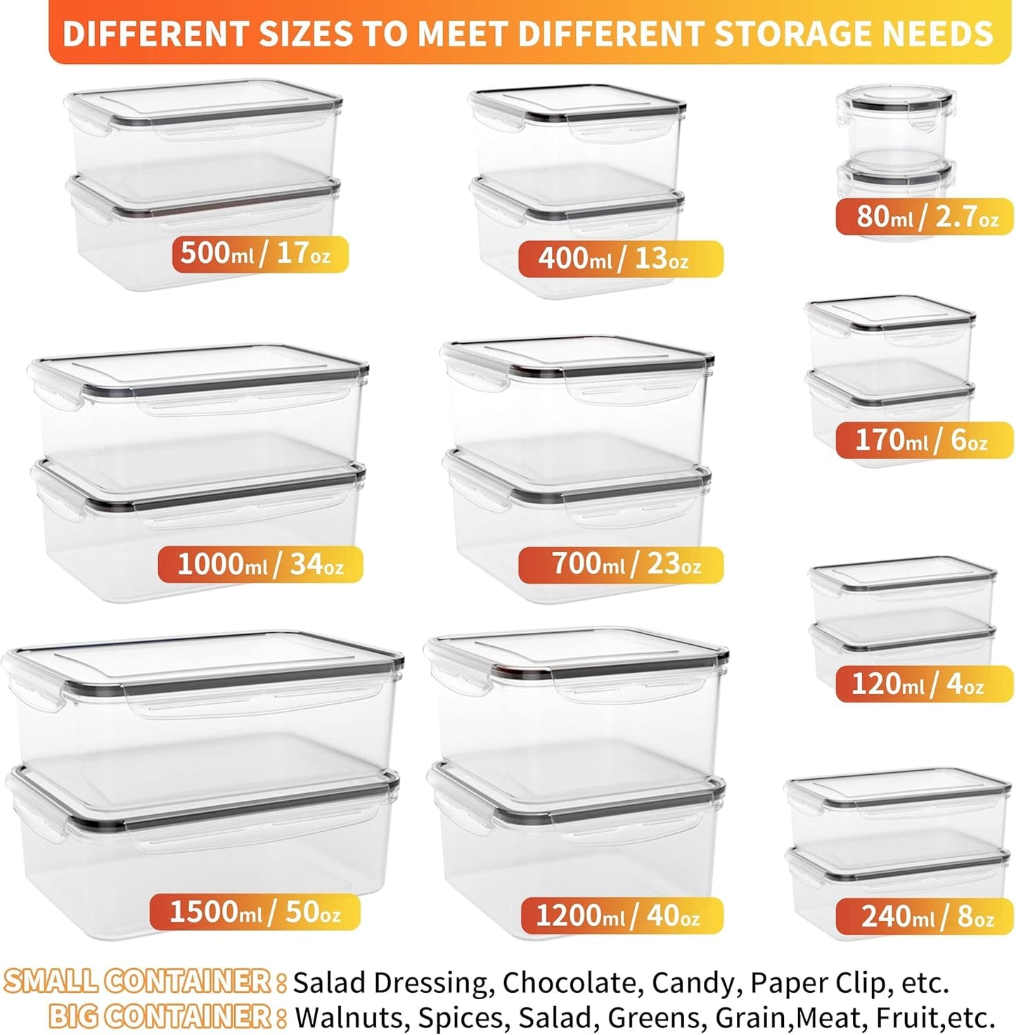 40 PCS Plastic Food Storage Containers with Lids Airtight, BPA-Free Leakproof Meal Prep Containers Reusable,Microwave & Dishwasher & Freezer Safe,Includes Labels & Pen