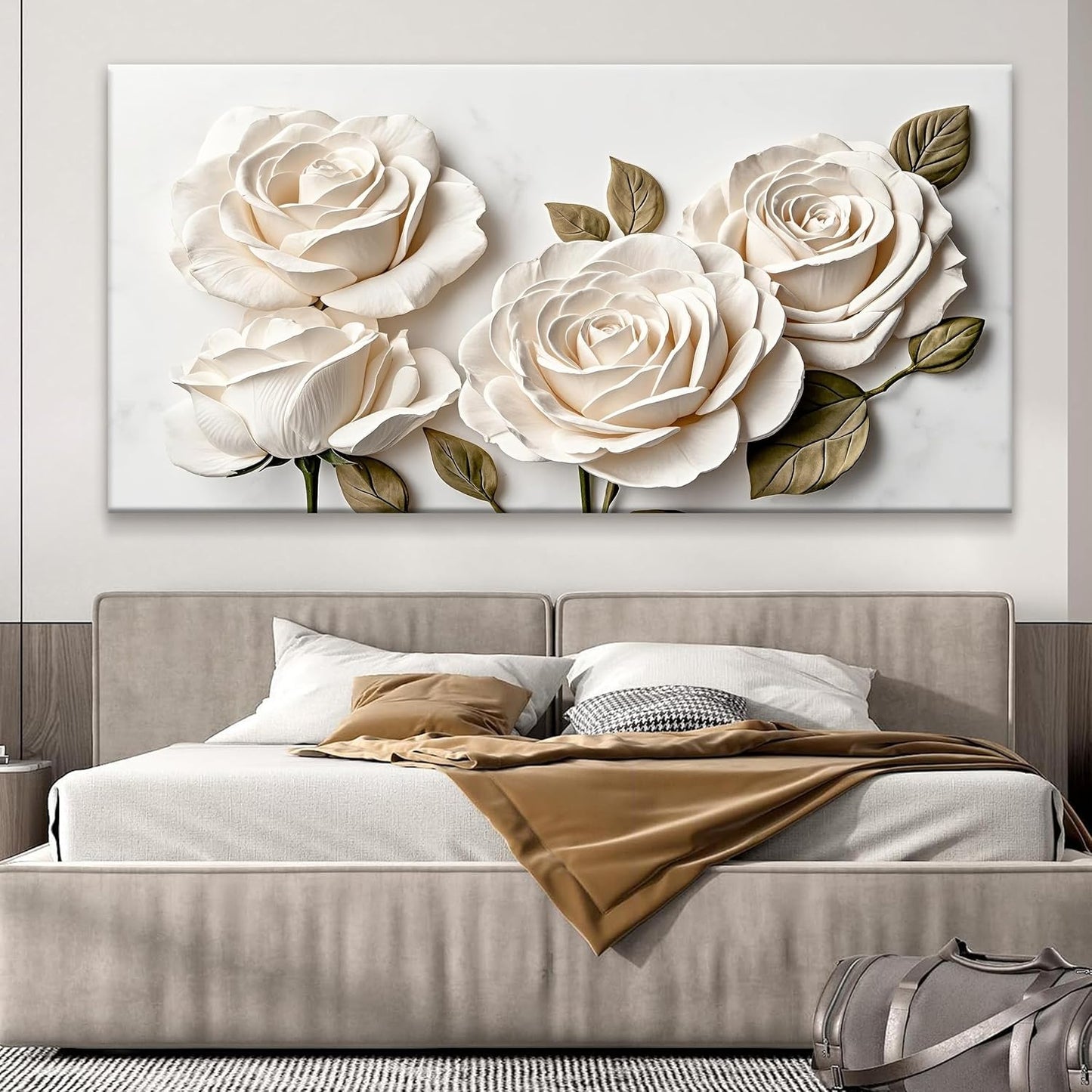 Suconvng Large Wall Art For Living Room Floral Wall Art Decor Modern Canvas Art Wall Decor 29" X 58" Painting White Flower Wall Art For Bedroom Home Office Dining Room Home Wall Decoration