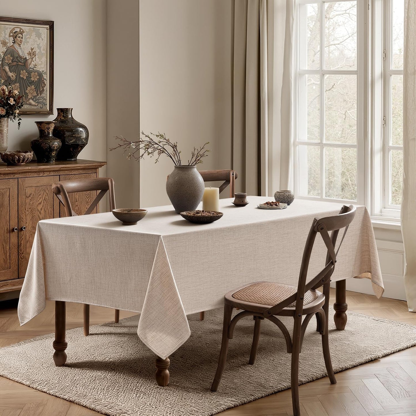 MIULEE Natural Linen Tablecloth 60x104 Inch Rectangle Table Cloth Waterproof,Stain Resistant & Wrinkle Resistant for Dining Party Wedding