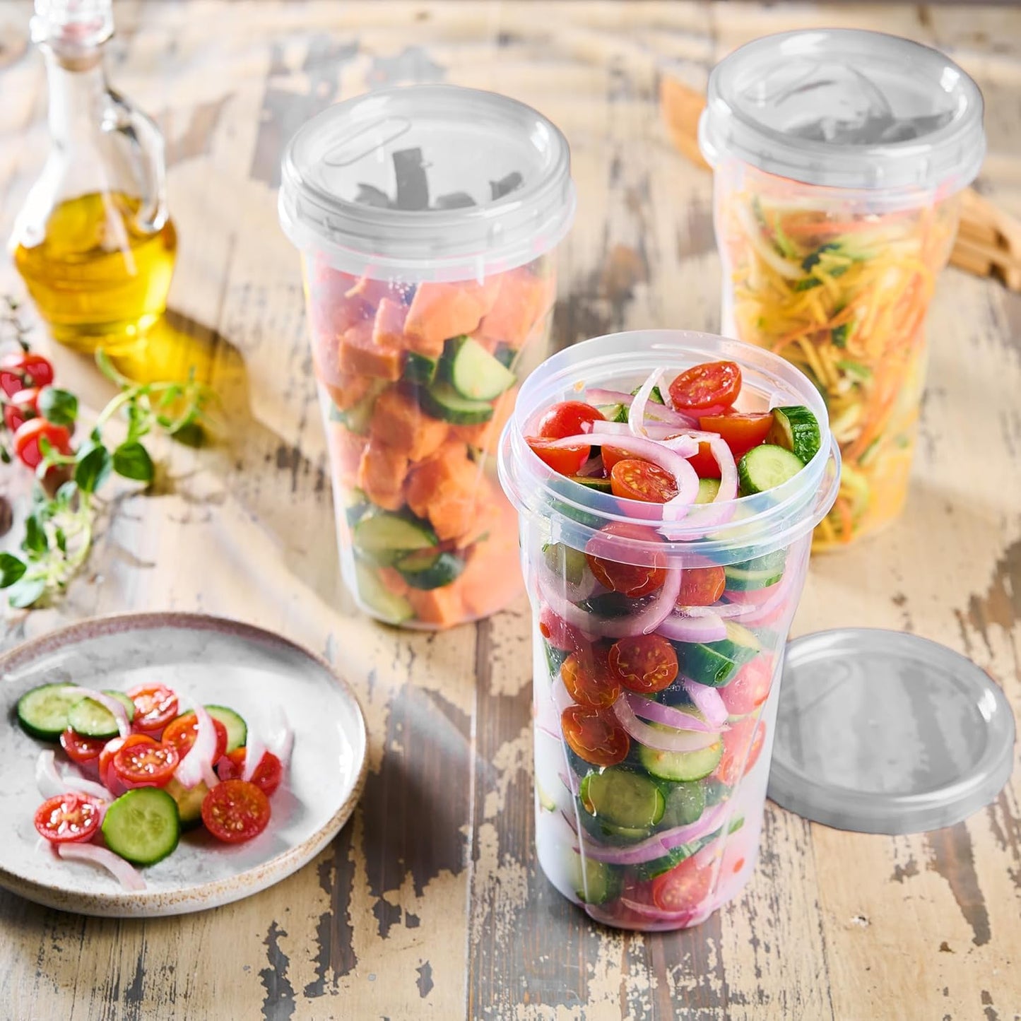 PLASTICPRO 12 Pack Twist Cap Food Storage Containers with Clear Screw on Lid- 48 oz Reusable Meal Prep Containers - Large Freezer Containers Microwave Safe Clear Plastic Food Storage