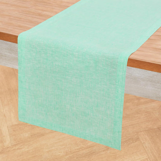 Solino Home Linen Table Runner 90 Inches Long - Athena, 100% Pure Linen Chambray Aqua Dining Table Runner 14 x 90 Inch