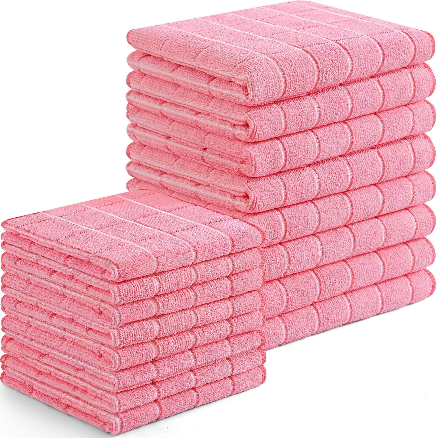 Homaxy Microfiber Kitchen Towels and Dishcloths Set, 16 Pack Soft and Absorbent Dish Hand Towels Bulk, 28 x 16 Inch & 12 x 12 Inch Quick Drying Rags for Washing Dishes, Pink
