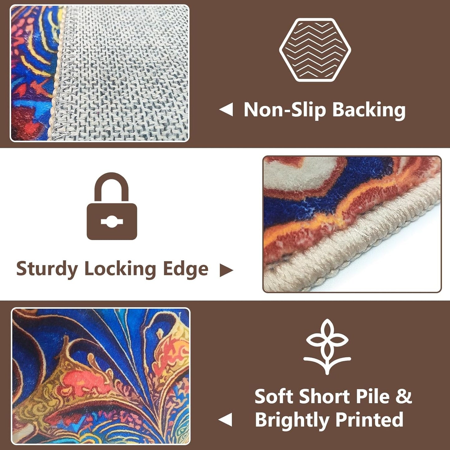 Washable Entrance Door Mat, Non-Slip Vintage Hallway Rug Runner with Upgrade Rubber Backing, Stain Resistant Faux Wool Distressed Carpet Runner for Bedroom, Kitchen, Laundry, Entrance (35.4" x 23.6")