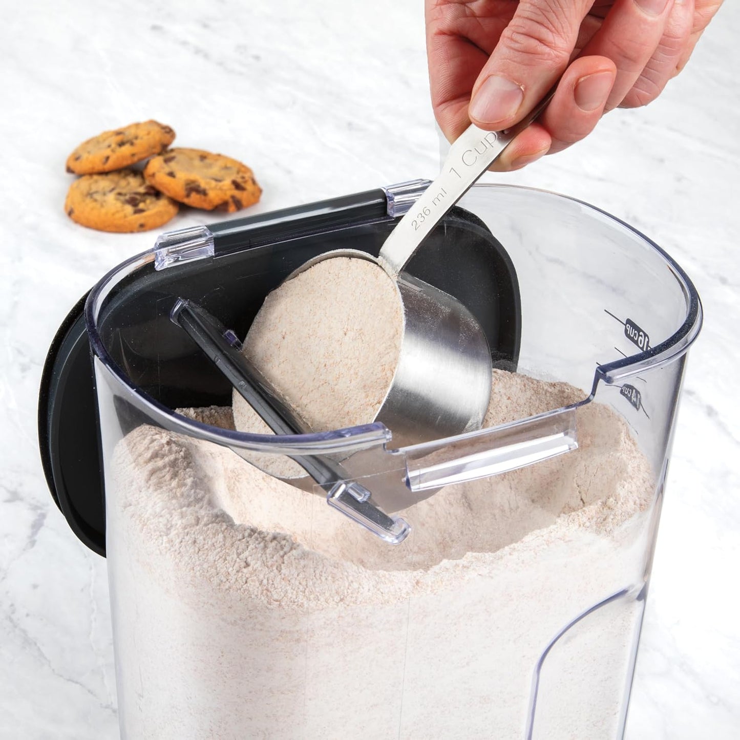 ProKeeper+ Airtight Food Storage Container Set – Clear Plastic Flour and Sugar Canister Set with Magnetic Accessories for Kitchen Organization (Black, 9-Piece)