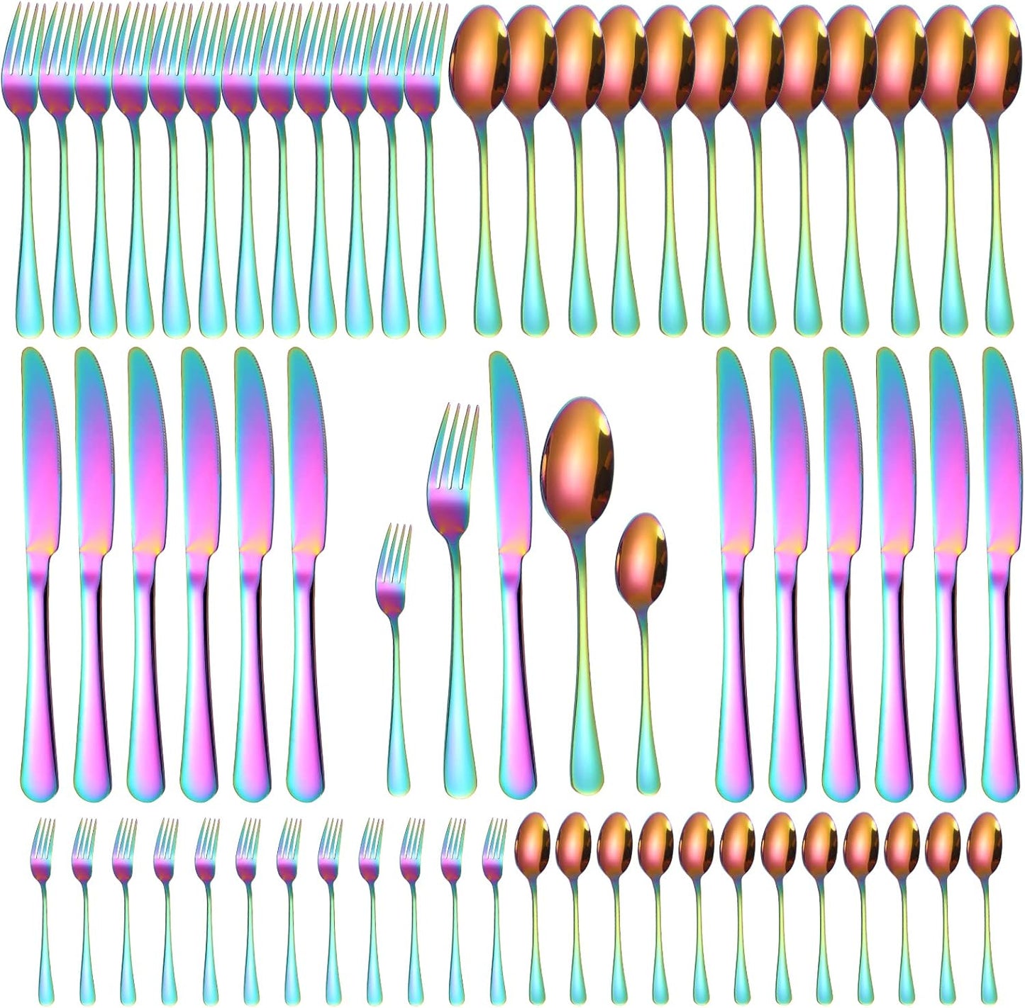 Rainbow Silverware Set for 12 Colored Flatware 60 Pieces Stainless Steel Cutlery Colorful Spoon Fork Knife Kitchen Utensils Restaurant Festival Parties Everyday Use
