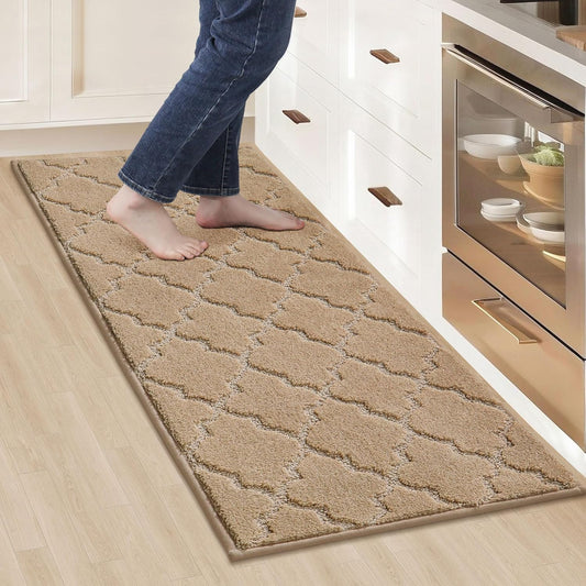 COSY HOMEER-Kitchen-Rugs 20"x48" Non-Slip Absorbent Soft Kitchen Runner Rug Polyester Kitchen Mats for Floor Washable Kitchens Standing Floor Mat for Sink Mat,Hallway,Laundry, Beige