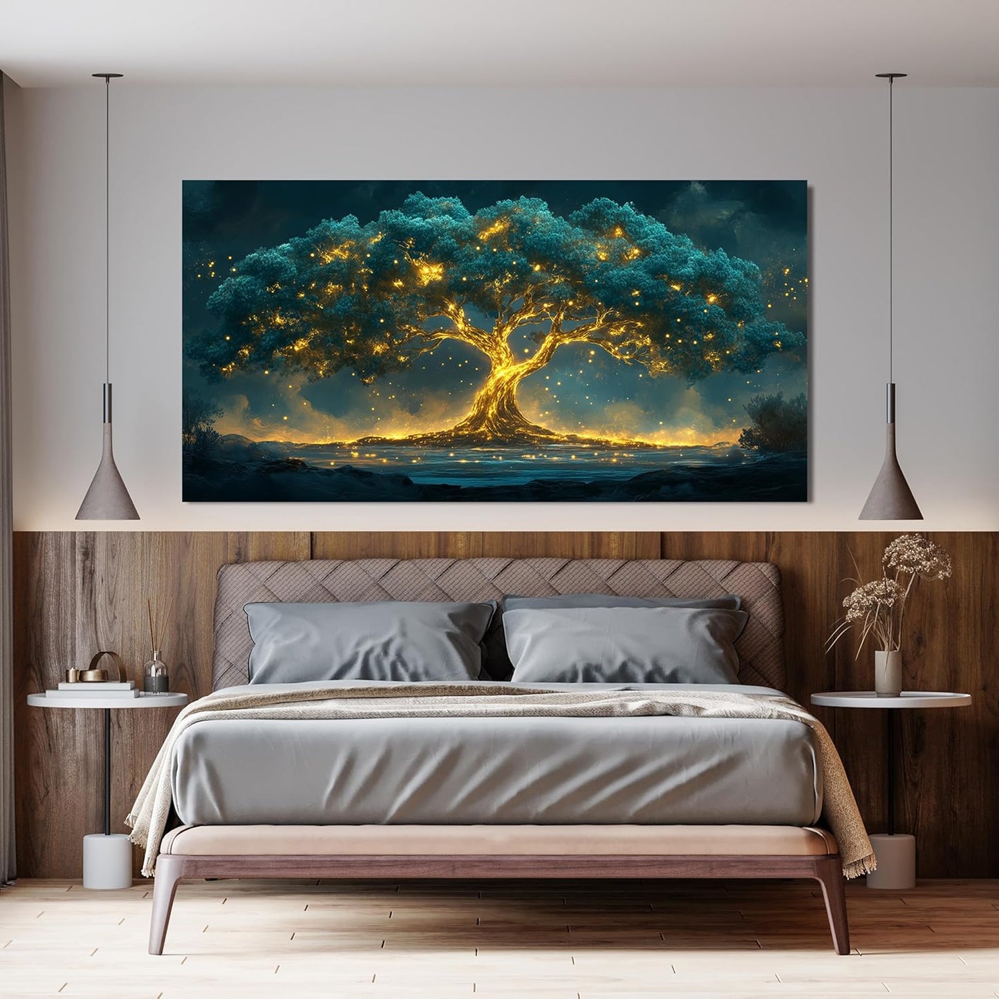 Canvas Wall Art Decor Canvas Art Wall Decor Green Wall Art Decor Large Tree of Life Wall Art for Living Room Oversized Wall Art Prints Gold Tree Wall Decor Art Artwork for Walls Home Office Decoration 35"X70"