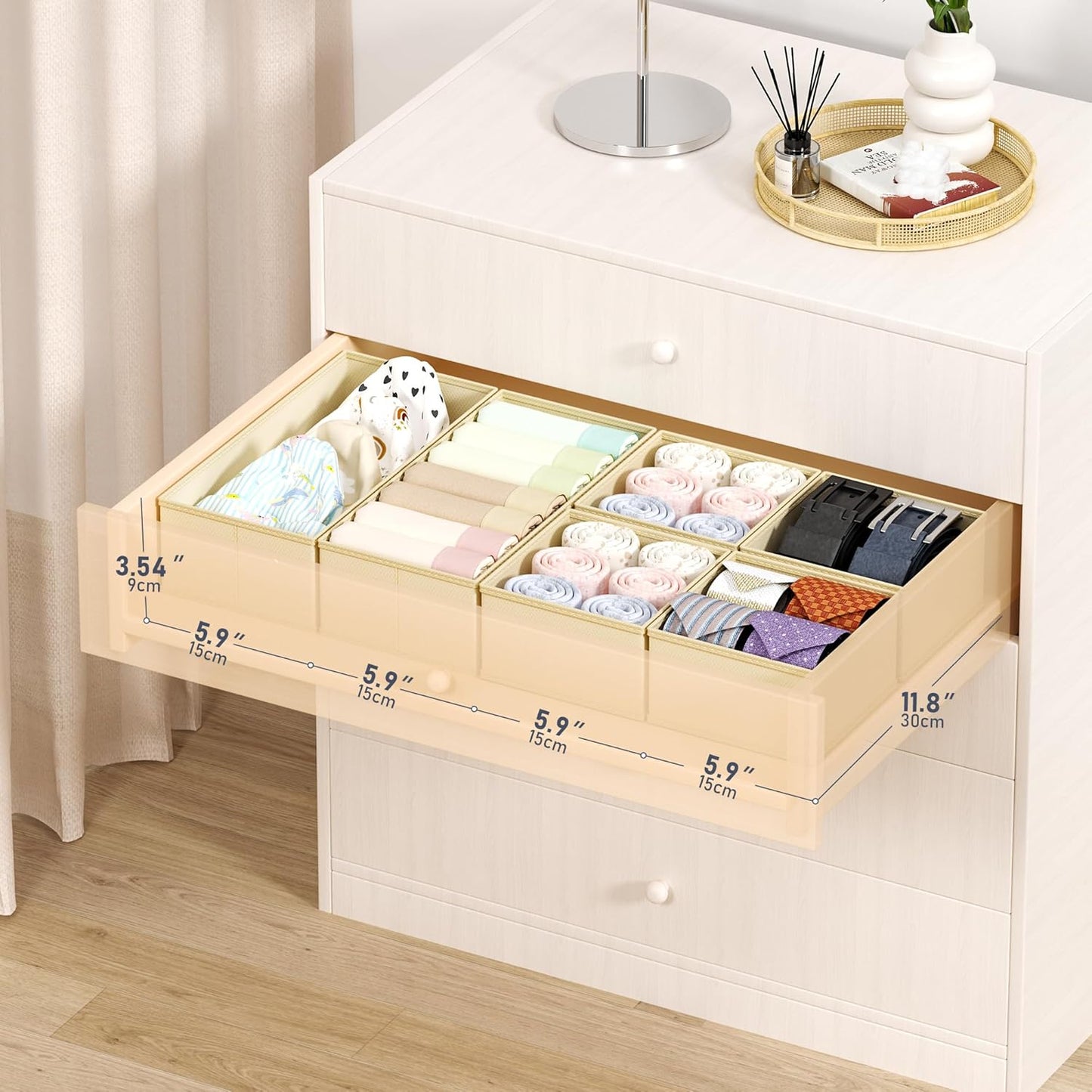 DIMJ Drawer Organizer Clothes Storage - 18 Pack Baby Dresser Organizer for Nursery, Foldable Drawer Dividers for Bedroom Closet Organization, Fabric Storage Bins for Socks, Underwears, Bras