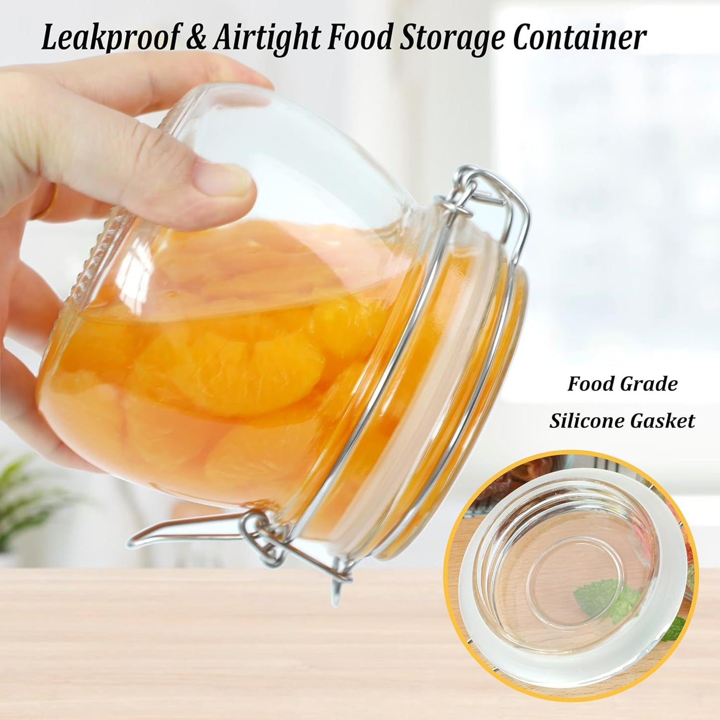 Glass Jar With Airtight Lid 24 OZ 2 Pack Airtight Food Storage Containers Leakproof Wide Mouth Canister For Coffee Beans, Sugar, Canning, Candy, Cereal, Pickle, Cookies, Dried Fruits