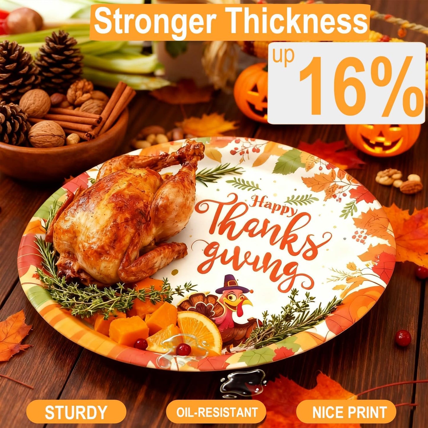 Thanksgiving Party Paper Plate, Turkey Pumpkin Maple Disposable Plates and Napkins Dinnerware Set for 25 Guest Autumn Harvest Table Decor, Thanksgiving Fall Party Supplies Favor Tableware Set