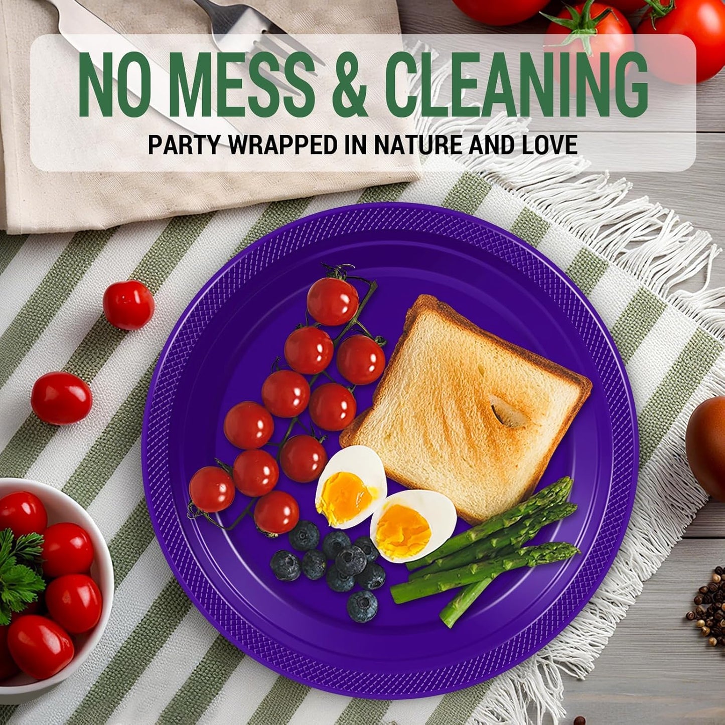 50 Purple Plastic Plates For Party, Includes 25-9" & 25-7" Cake Dessert Plastic Dinner Plates Disposable For Party Supplies