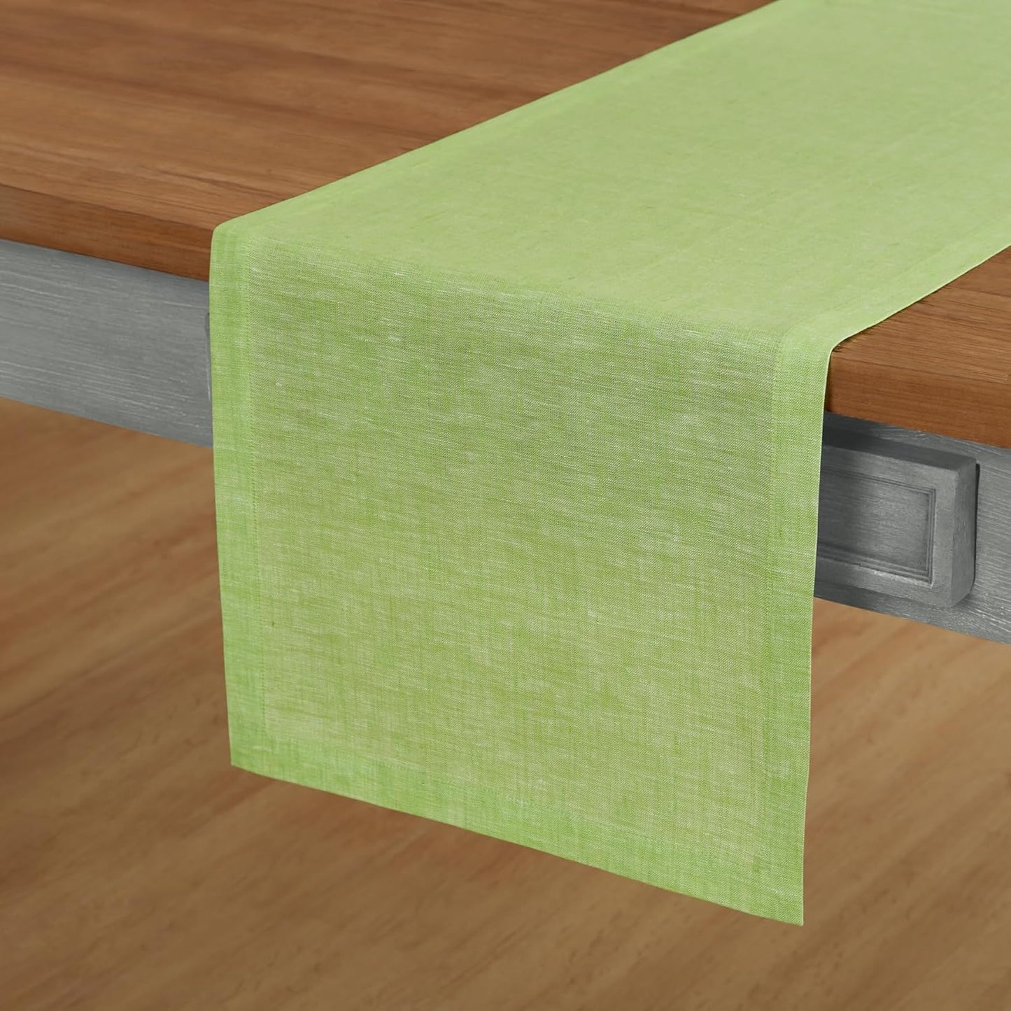 Solino Home Linen Table Runner 108 Inches Long - Athena, 100% Pure Linen Chambray Lime Green Dining Table Runner 14 x 108 Inch