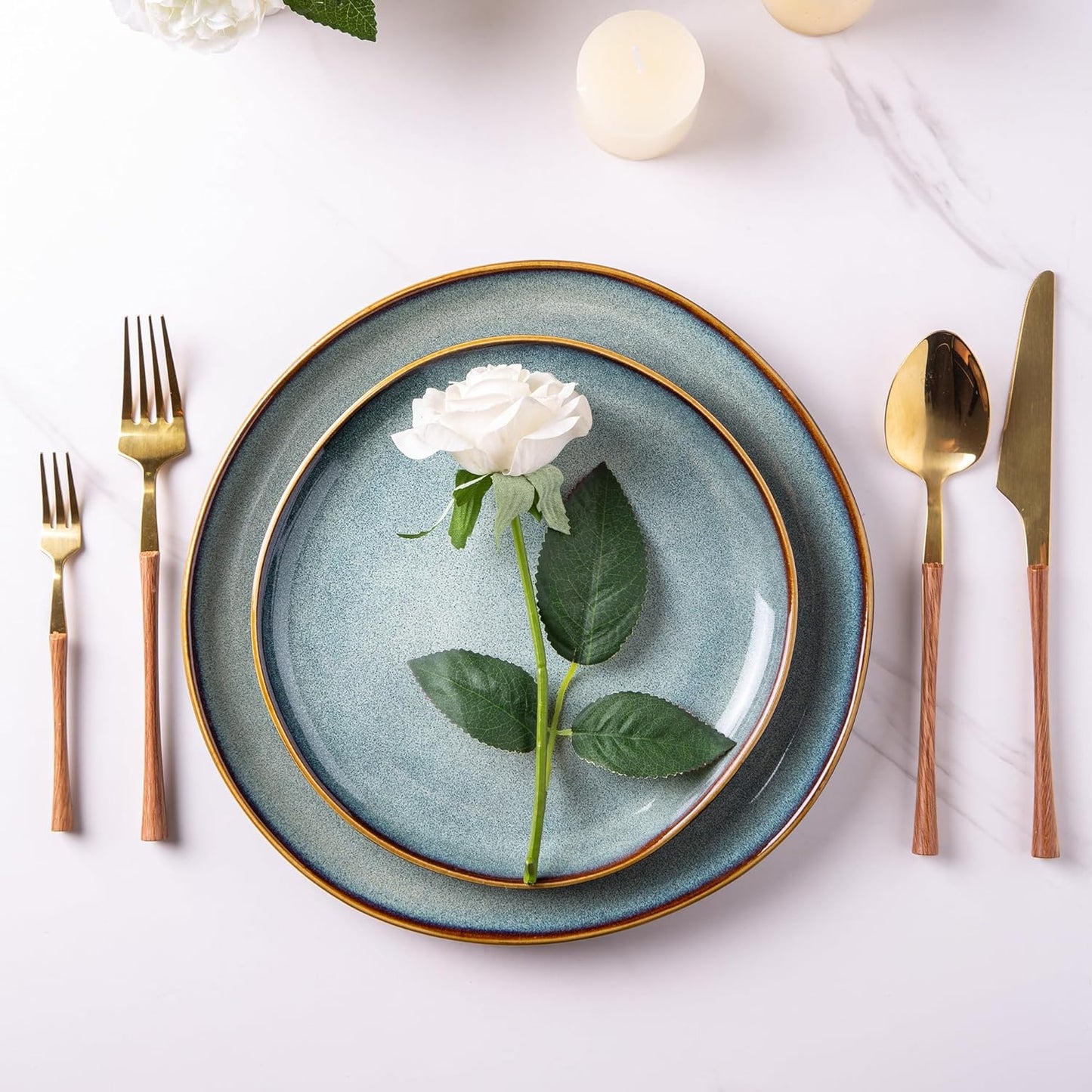 AmorArc Ceramic Plates Set of 6, 8.5 Inch Handmade Reactive Glaze Stoneware Plates set for Dessert, Salad, Appetizer, Small Dinner dishes, Microwave & Dishwasher Safe, Scratch Resistant