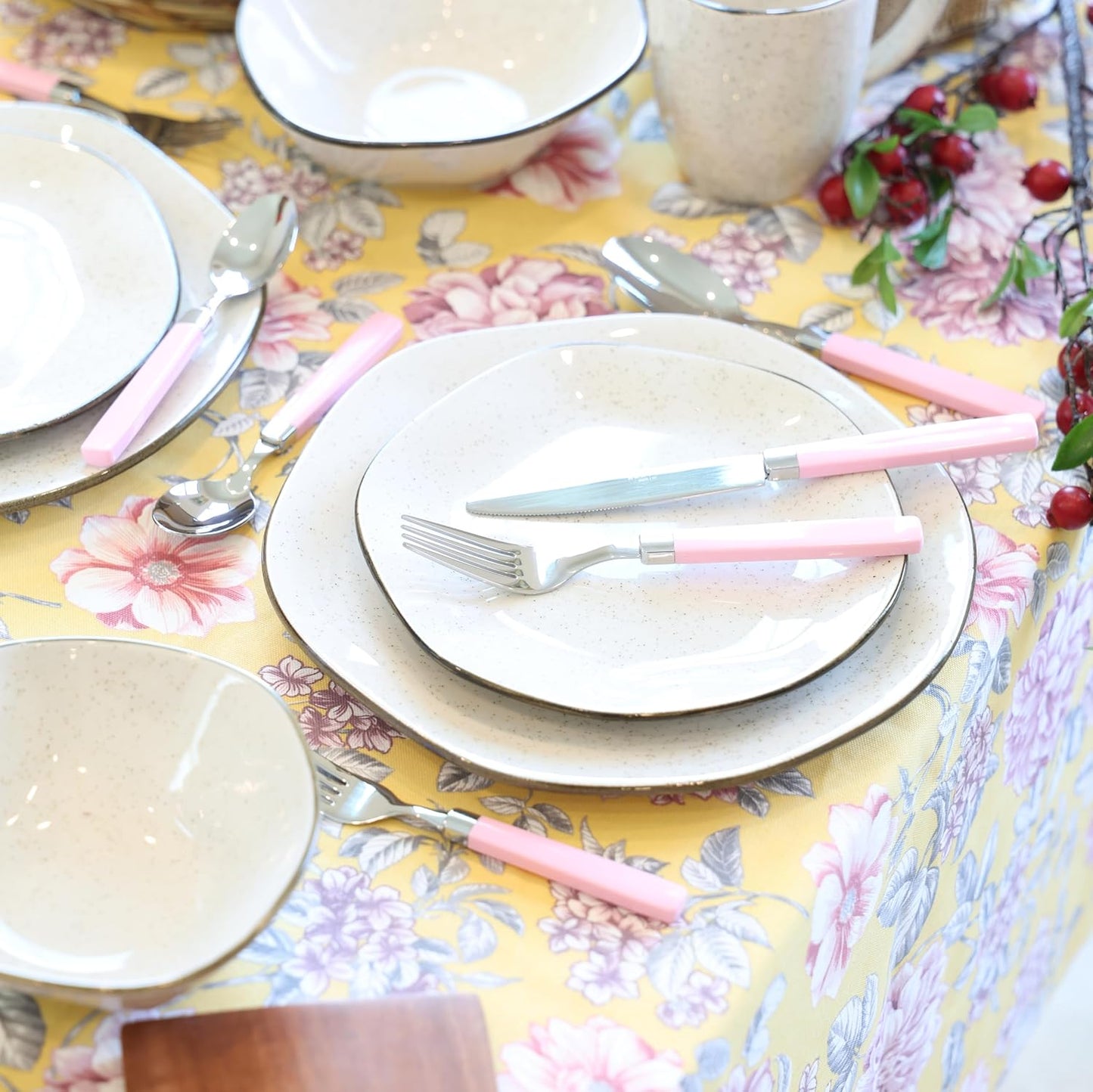 ANNOVA Silverware Set Stainless Steel Colorful Tableware Kitchen Flatware Set Utensils, Includes Dinner Knives, Forks, Spoons, Salad Forks & Dessert Spoons (Light Pink, 20 Pieces)