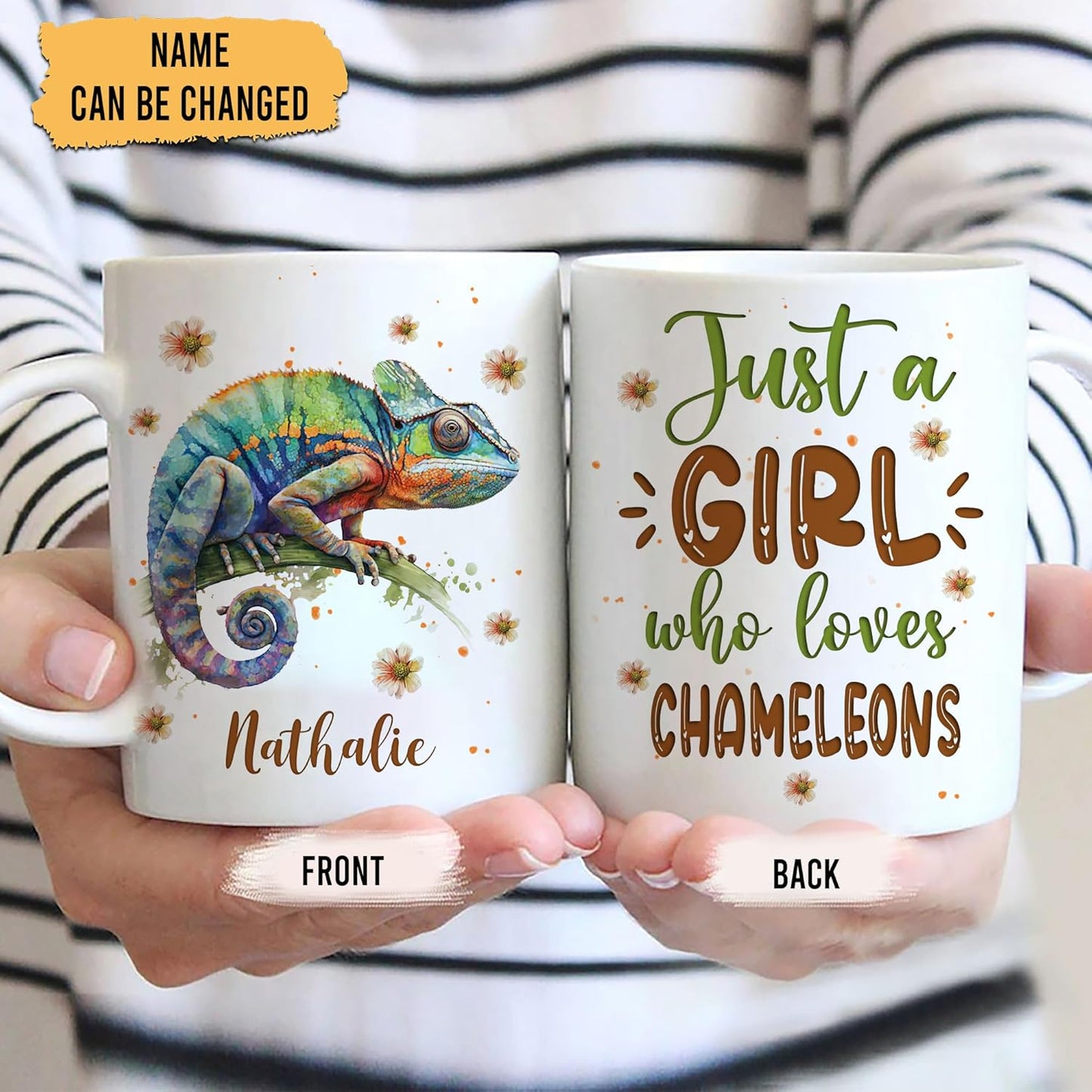Hyturtle Personalized Gifts Chameleon Lover - Just A Girl Who Loves Chameleons Custom Name Ceramic Coffee Mug Cup 11oz - Idea Cute Animal Lover Gifts For Women, Girl Daughter On Birthday, Christmas