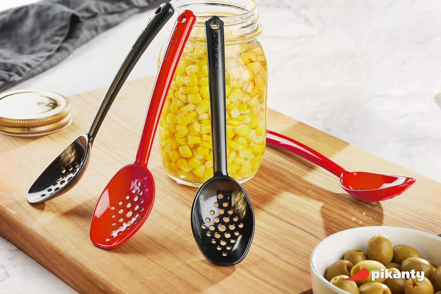 Pikanty - Small 7-Inch Slotted Serving Spoons (Pack of 4) - Perfect for Olives, Pickles & Condiments | Sturdy & Versatile | Made in USA