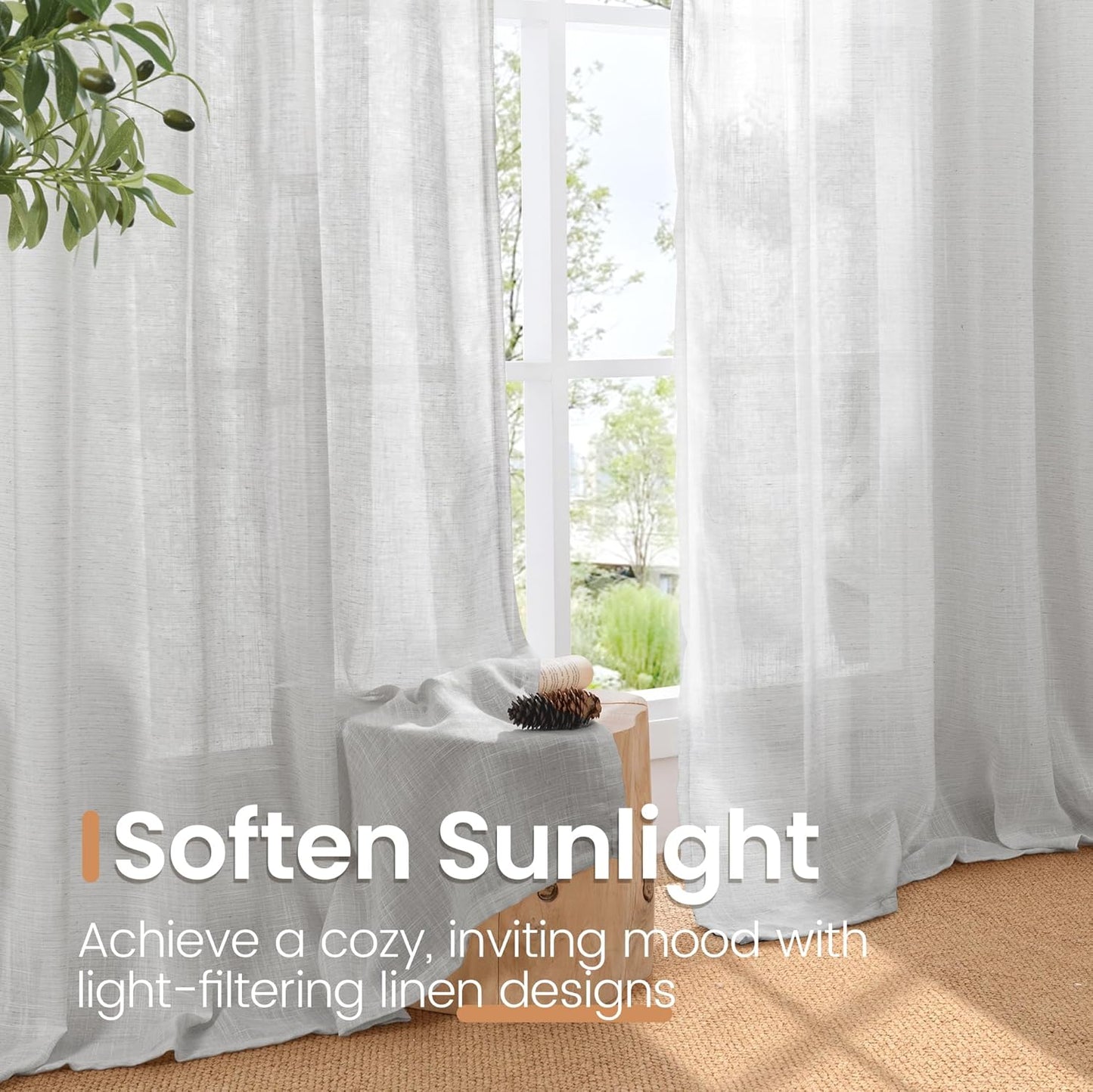 BGment Light Grey Linen Semi Sheer Curtains for Living Room - Rod Pocket Light Filtering Window Drapes Natural Textured for Bedroom Office Lightweight Rustic, 2 Panels Set, 52 X 63 Inch