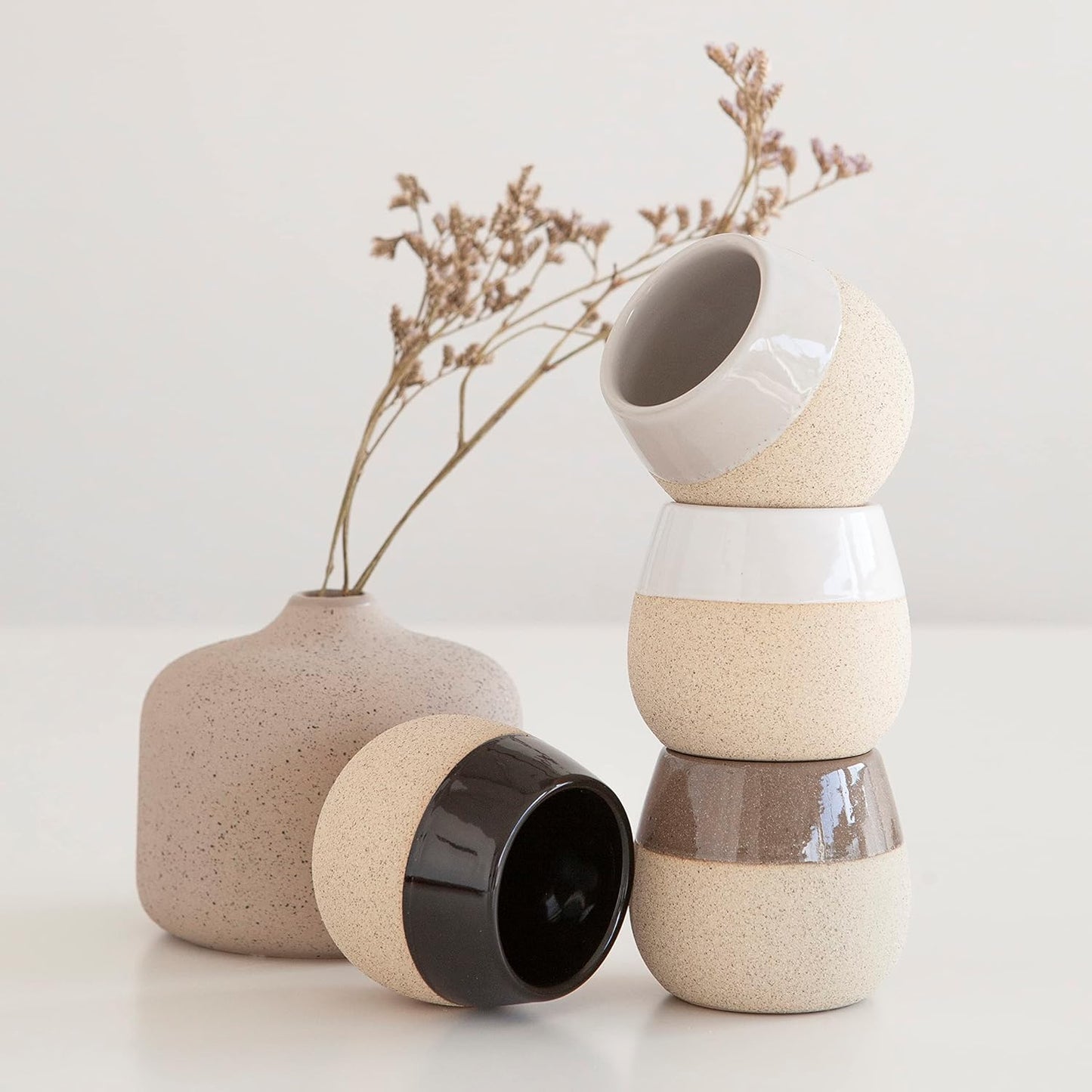 Ceramic Espresso Cups Set of 4, 4.5oz capacity - Small Modern Coffee Cups - Dishwasher Safe Cortado Macchiato Coffee Mugs for Nespresso Machine - Demitasse Cups - Espresso Accessories - Expresso Cup