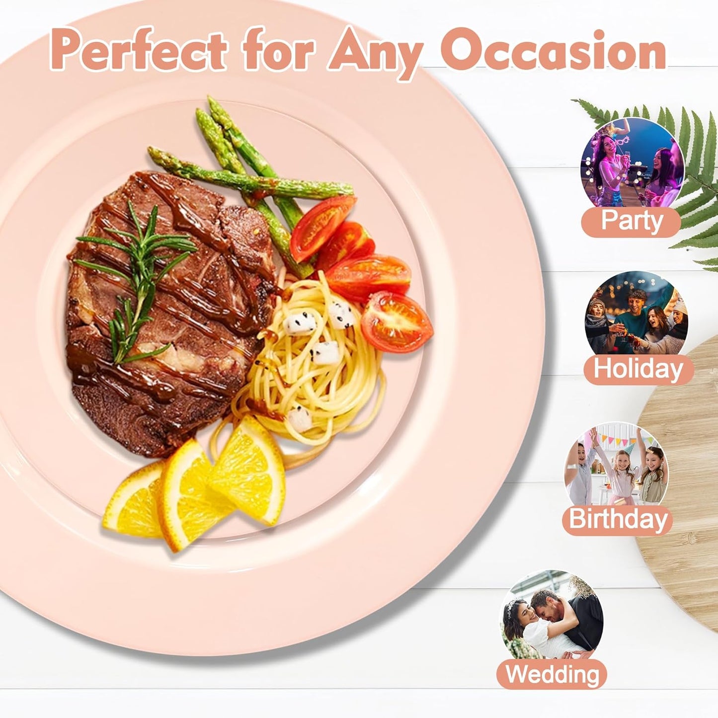 60 PCS Pink Plastic Plates, Plastic Disposable Plates Include 30 Dinner Plate and 30 Dessert Plate Perfect for Holiday, Birthday, Wedding & Party