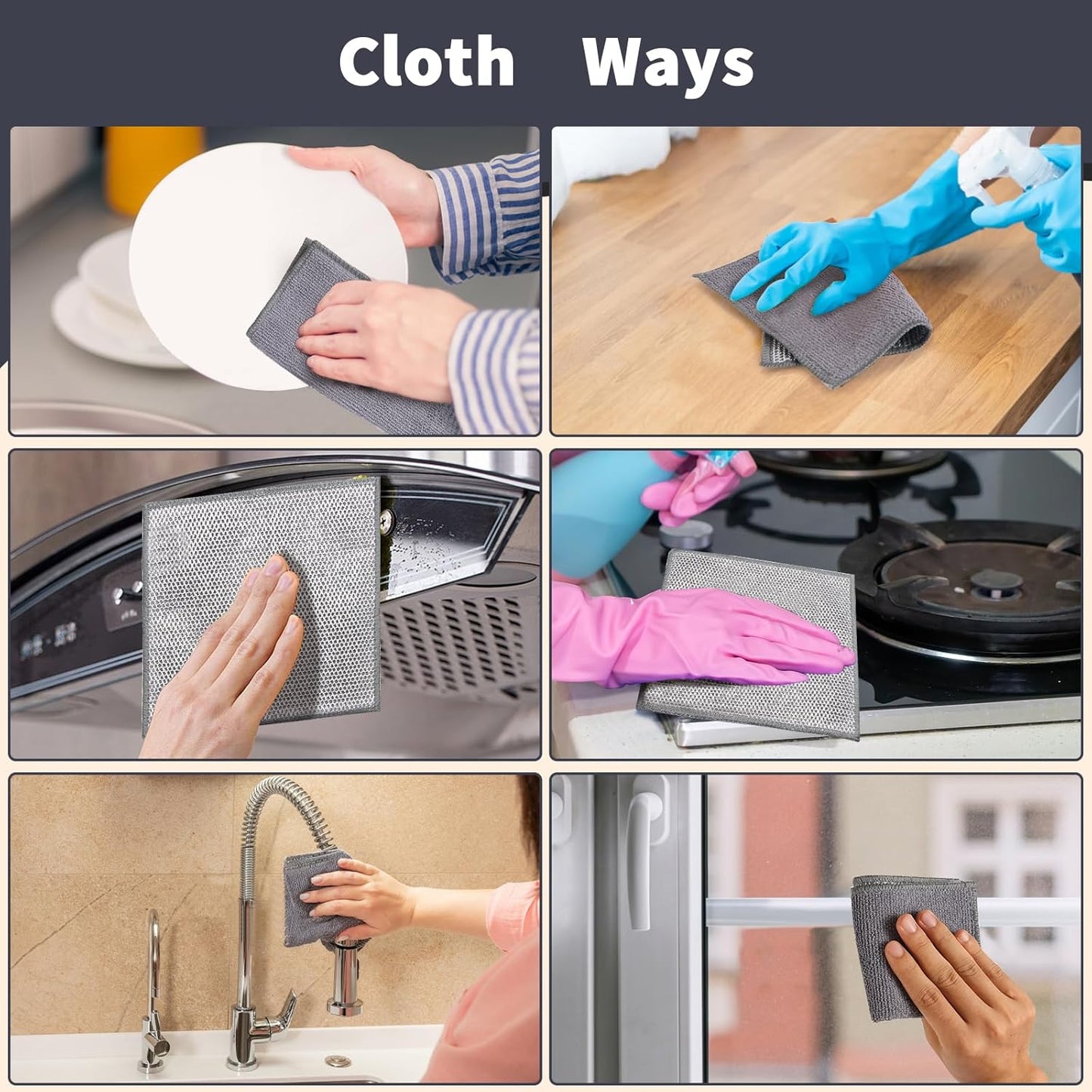 2 in 1 Stainless Steel Scrubber & Microfiber Cleaning Cloth, 10 Pack Towel & Steel Scrub Cloth for Pans, Dishes, Countertops, Reusable Non-Scratch Cleaning Pad for Kitchen Sink