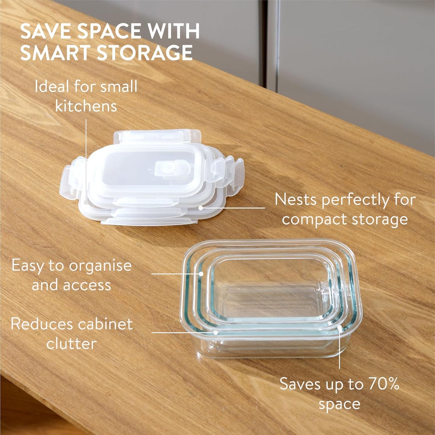 Navaris Glass Food Storage Containers with Lids - Set of 6, Airtight & Lockable - Reusable Meal Prep Containers for Lunch, Leftovers & Picnic - Microwave, Dishwasher & Oven Ready