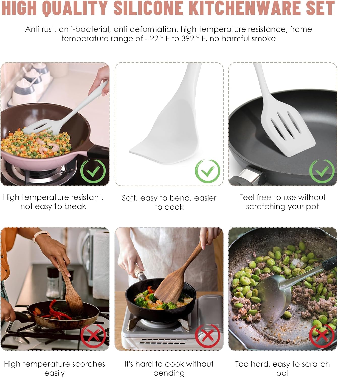 Kitchen Utensils Set-12 Pieces Silicone Cooking Utensils Set (Dishwasher Safe) 392°F Heat Resistant Spatula Set,Kitchen Utensil Set for Nonstick Cookware,Best Kitchen Tools with Holder